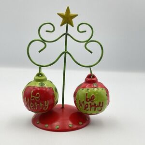 Cracker Barrel Christmas "Be Merry" Tree Ball Ornaments Salt And Pepper Shakers